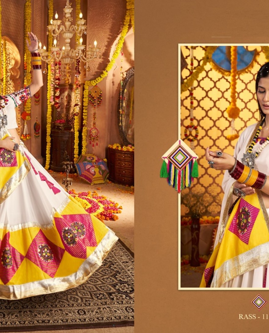 11043-white  - Garba Elegance in white Patchwork Splendor